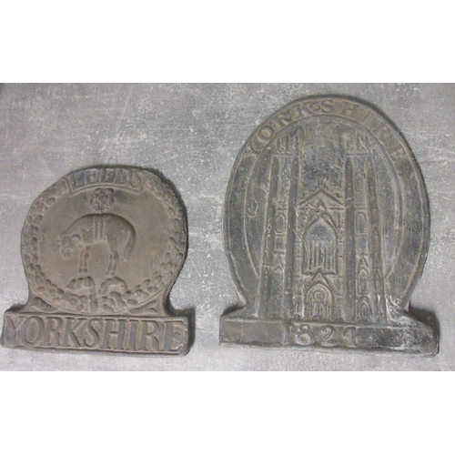 813 - Two copies of lead  insurance marks, Yorkshire 1824, H23cm, Leeds Yorkshire H18cm

Bradley's shippin... 
