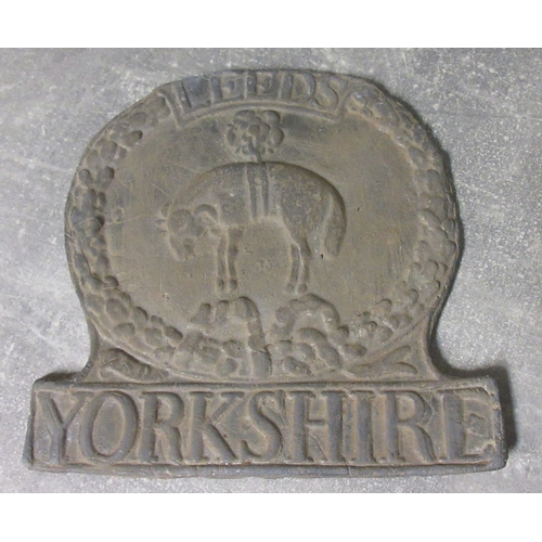 813 - Two copies of lead  insurance marks, Yorkshire 1824, H23cm, Leeds Yorkshire H18cm

Bradley's shippin... 