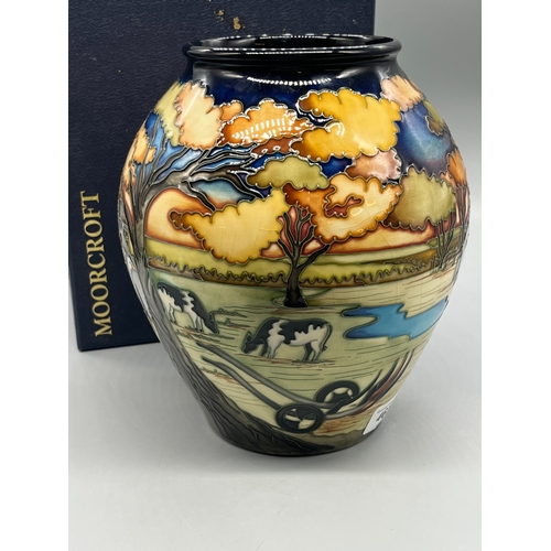 467 - Moorcroft Pottery farm scene patterned vase, signed and dated 2007, limited edition 43/100, with box... 