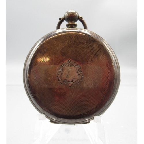 233 - Swiss silver keyless pocket watch, white enamel Arabic dial with subsidiary seconds, hinged case bac... 