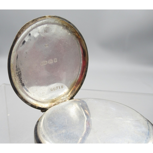 233 - Swiss silver keyless pocket watch, white enamel Arabic dial with subsidiary seconds, hinged case bac... 