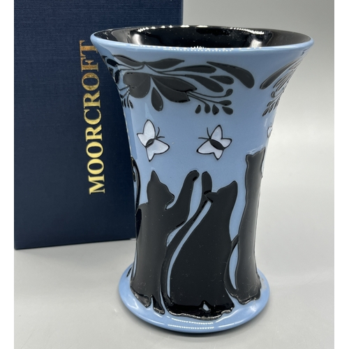 504 - Moorcroft Pottery 'Lucky Black Cat' trial vase, dated 30.9.14, with box, H15.5cm