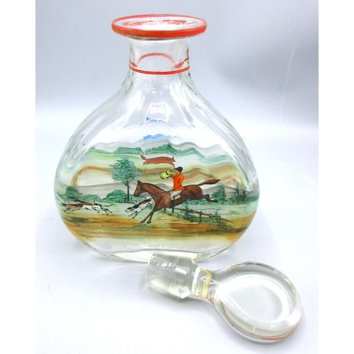 794 - Selection of early 20th Century hand-painted glass decanters, inc. one example, enamelled over decal... 