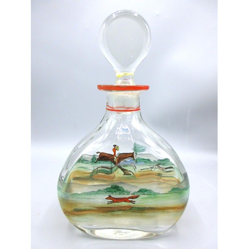 794 - Selection of early 20th Century hand-painted glass decanters, inc. one example, enamelled over decal... 