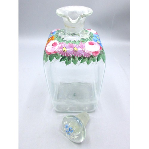 794 - Selection of early 20th Century hand-painted glass decanters, inc. one example, enamelled over decal... 