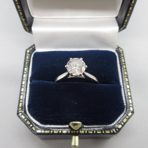 13 - 18ct white gold diamond solitaire ring, round brilliant cut diamond approximately 1.4carat, stamped ... 