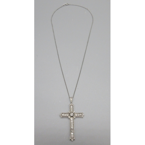 14 - Platinum necklace with diamond encrusted cross pendant, L41cm, pendant L5cm, W3cm, stamped PT850, 6.... 