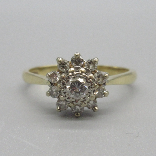 2 - 18ct yellow gold diamond flower ring, stamped 18, size N, 3.0g, in presentation box

Bradley's shipp... 