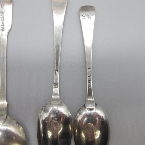 23 - Silver 'Lady Yard O Lette' propelling pencil, two Georgian silver teaspoons, hallmarks illegible, Pa... 