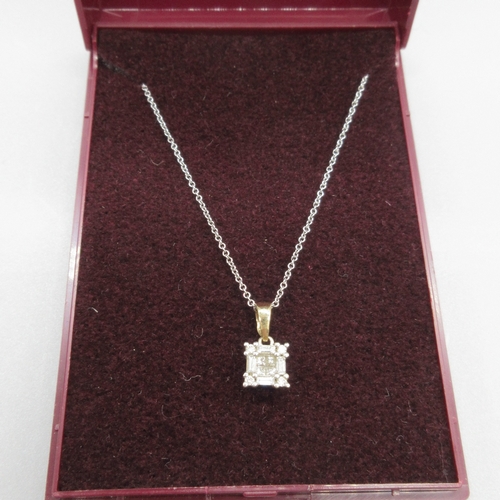 3 - 18ct white gold necklace with diamond pendant, pendant set with a mix of round and baguette cuts, cl... 
