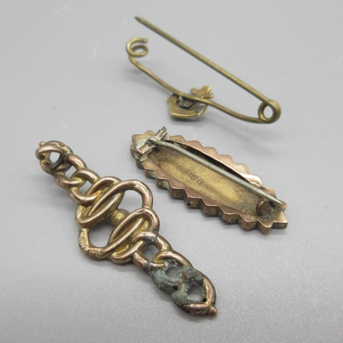 38 - 15ct yellow gold anchor bar brooch set with seed pearls, stamped 15ct, 1.2g, Victorian rose gold bro... 