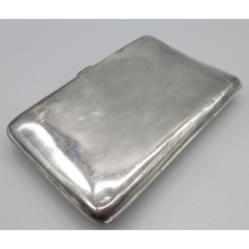 49 - Late Victorian silver cigarette case, undecorated concave body with gilt interior by Horton & Allday... 