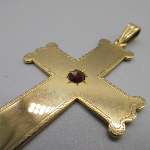 5 - Large 9ct yellow gold cross pendant set with garnet, stamped 375, L8.8cm X W3.8cm, 17.2g

Bradley's ... 