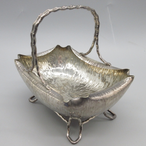 54 - Christopher Dresser silver plate sugar basket, with natural bark effect body, by Hukin & Heath, L14c... 