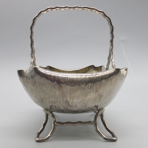 54 - Christopher Dresser silver plate sugar basket, with natural bark effect body, by Hukin & Heath, L14c... 
