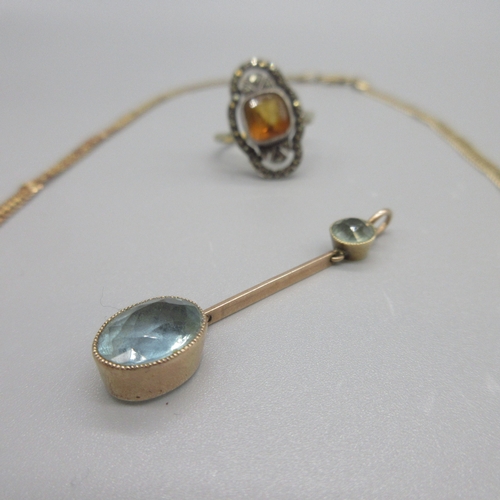 65 - Italian 14ct yellow gold flat link necklace, clasp stamped Italy 14KT 1053V1, a 9ct gold and marcasi... 