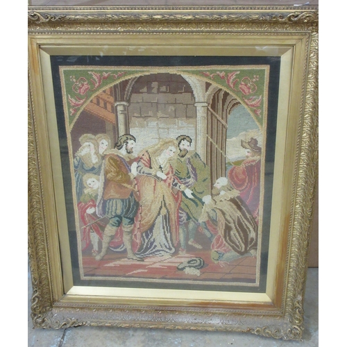 202 - Victorian coloured woolwork study 'Mary Queen of Scots' in period giltwood and gesso frame, 100cm x ... 