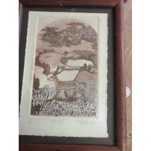 437 - Michael Atkin (British Contemporary); 'Le. Chien, The Stag, The Fisherman & Ploughing' five monochro... 