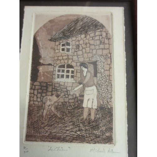 437 - Michael Atkin (British Contemporary); 'Le. Chien, The Stag, The Fisherman & Ploughing' five monochro... 