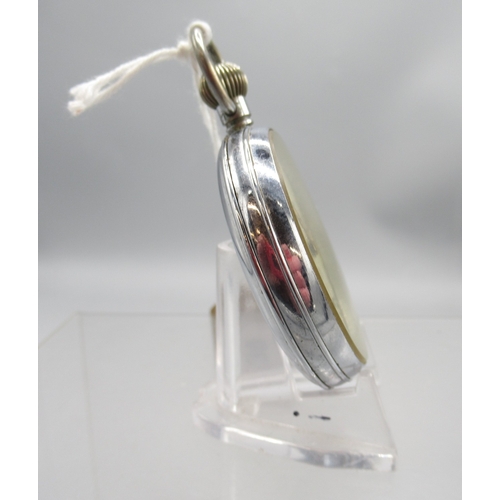 230 - Helvetia, WWII British Military Issue G.S.T.P. chrome keyless pocket watch, signed white Arabic dial... 