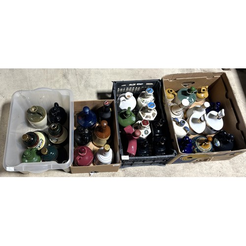 154 - Large collection of empty whisky flasks/decanters, incl. Sir Walter Raleigh, Elizabethan Premium ble... 