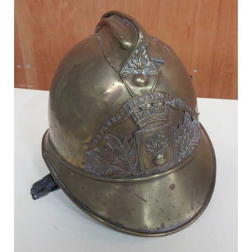 187 - Durham Light Infantry blue cloth helmet and pompiers brass fireman's helmet  Shipping £48.00 plus va... 