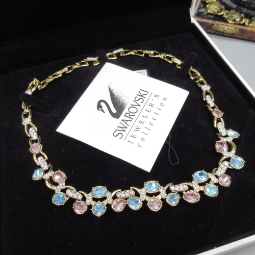 53 - Costume jewellery necklace, faux agate mounted in gilt metal with matching clip on earrings in prese... 