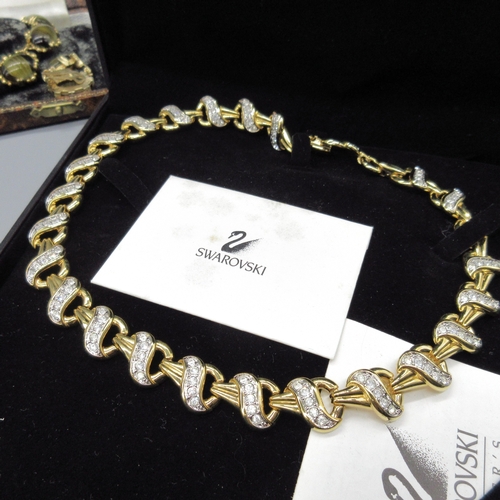 53 - Costume jewellery necklace, faux agate mounted in gilt metal with matching clip on earrings in prese... 