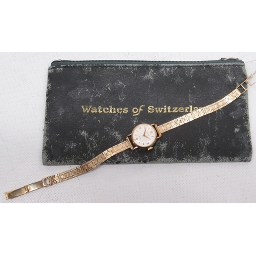 2097 - Rolex Precision ladies 9ct gold wristwatch on period 9ct gold textured block link bracelet with depl... 