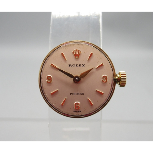 2097 - Rolex Precision ladies 9ct gold wristwatch on period 9ct gold textured block link bracelet with depl... 