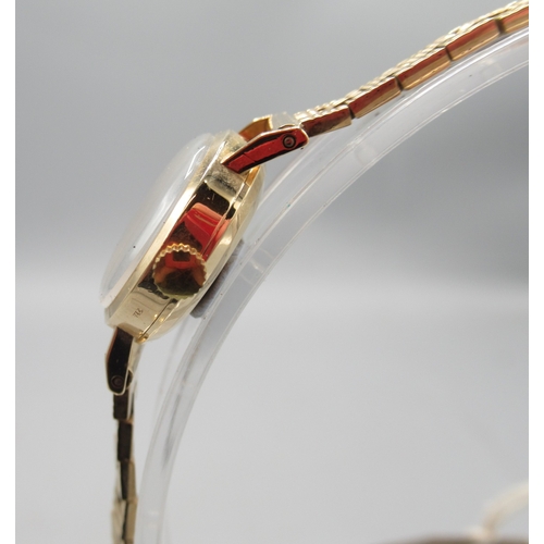 2097 - Rolex Precision ladies 9ct gold wristwatch on period 9ct gold textured block link bracelet with depl... 