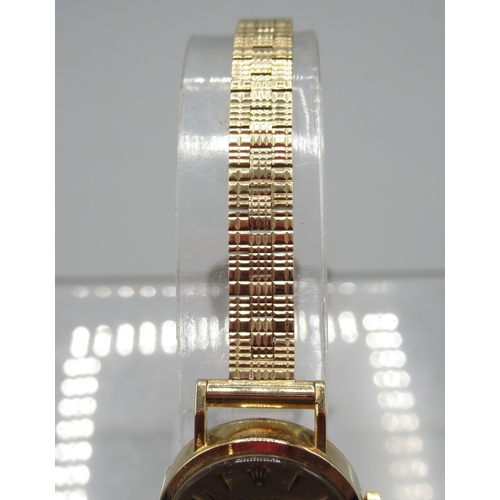2097 - Rolex Precision ladies 9ct gold wristwatch on period 9ct gold textured block link bracelet with depl... 