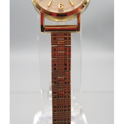 2097 - Rolex Precision ladies 9ct gold wristwatch on period 9ct gold textured block link bracelet with depl... 