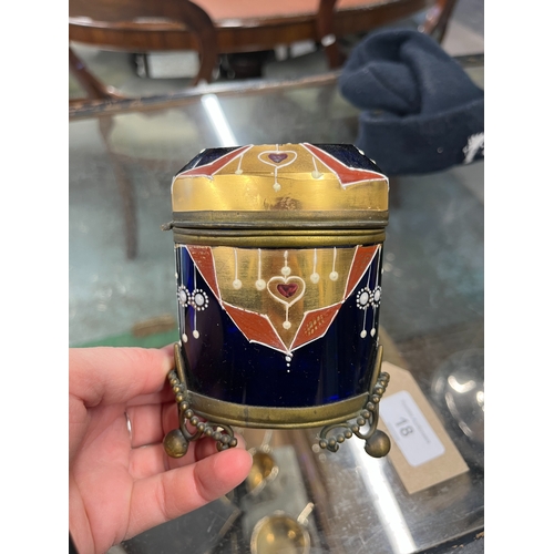 18 - 20th century gilt metal mounted blue glass rectangular jewellery casket, decorated with Art Deco geo... 