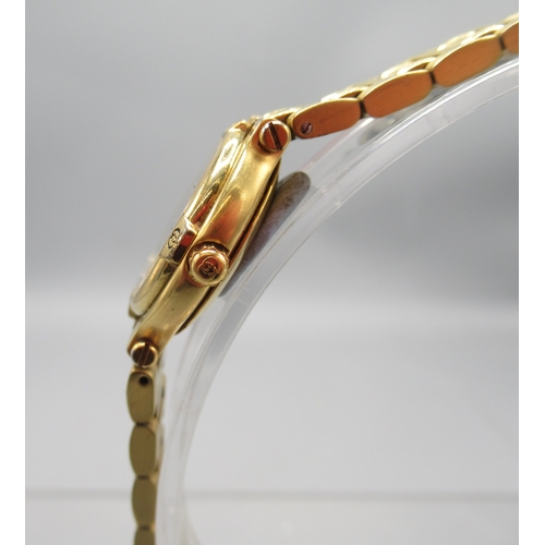 1294 - Gucci ladies gold plated quartz wristwatch with date on matching H link bracelet signed butterfly cl... 