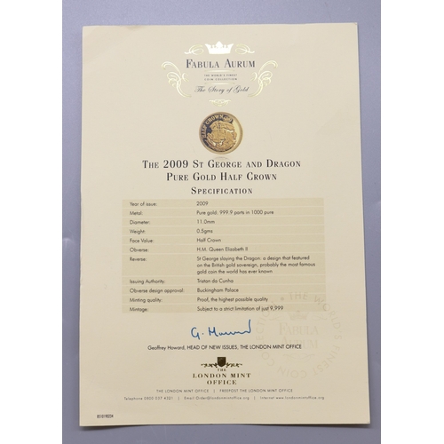 60 - The London Mint Office Fabula Aurum 2009 St. George and Dragon Pure Gold Half-Crown encapsulated in ... 