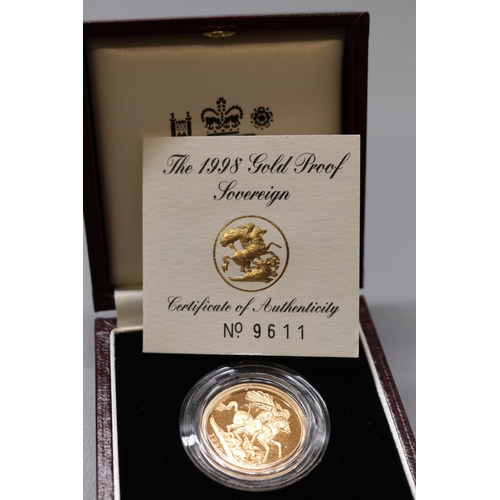 20 - Royal Mint - The 1998 Gold Proof Sovereign No.9611/10000, encapsulated in case with COA
Bradley's Sh... 