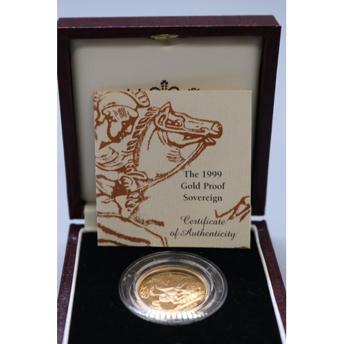 21 - Royal Mint - The 1999 Gold Proof Sovereign No.0770/10000, encapsulated in case with COA
Bradley's Sh... 