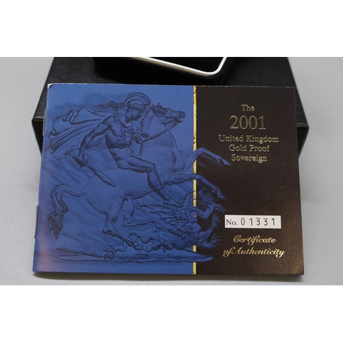 24 - Royal Mint - The 2001 United Kingdom Gold Proof Sovereign, No.01331/12500, encapsulated in case with... 