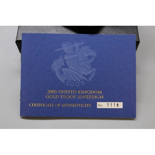 27 - The Royal Mint - 2005 United Kingdom Gold Proof Sovereign No.1118/12500, encapsulated in case with C... 