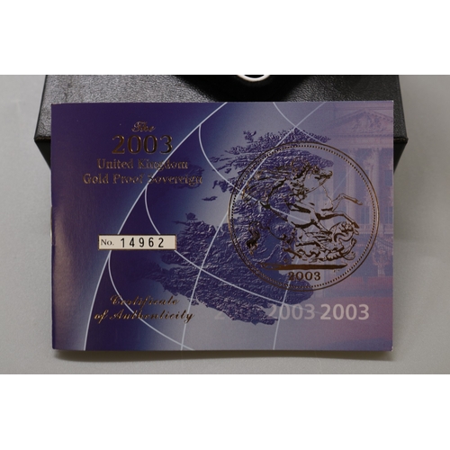 25 - The Royal Mint - The 2003 United Kingdom Gold Proof Sovereign No.14962/15000, encapsulated in case w... 