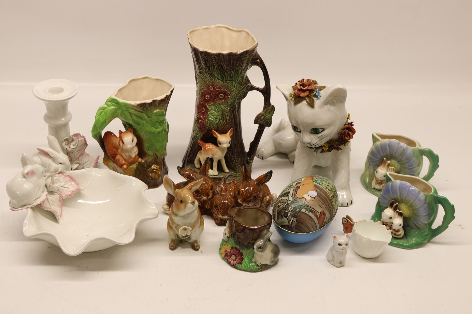 Assorted collection of cat, rabbit & other animal themed ceramics inc ...