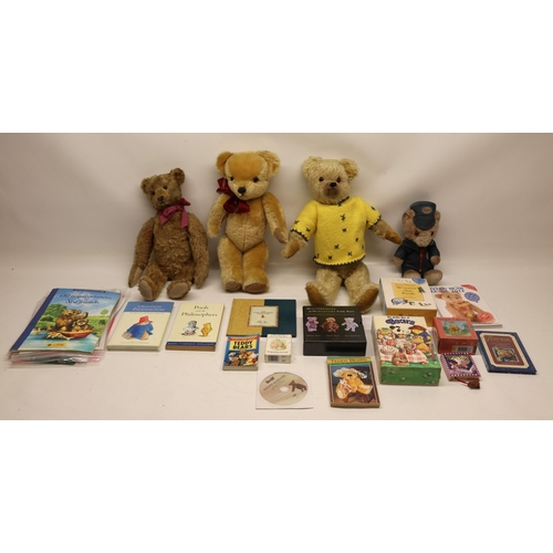 153 - Four vintage teddy bears, incl. one blond mohair merrythought bear and various bear and bear collect...