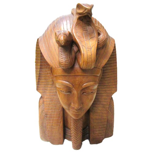 1460 - Decorative wooden bust inspired by the burial mask of the Egyptian pharaoh Tutankhamun; featuring st... 