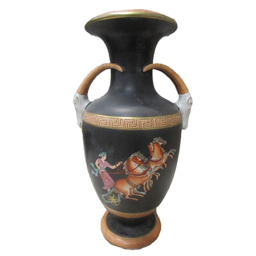 1463 - Pair of Grecian-influenced French Neoclassical 19th Century porcelain vases; featuring applied rams'... 