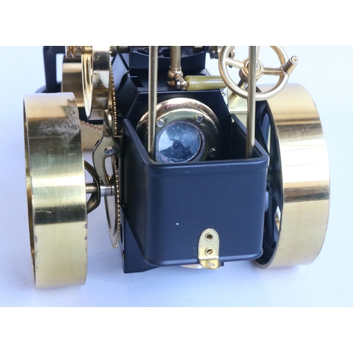10 - Boxed Wilesco D366 'Old Smokey' black and natural brass live steam traction engine steam roller mode... 