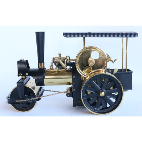 10 - Boxed Wilesco D366 'Old Smokey' black and natural brass live steam traction engine steam roller mode... 