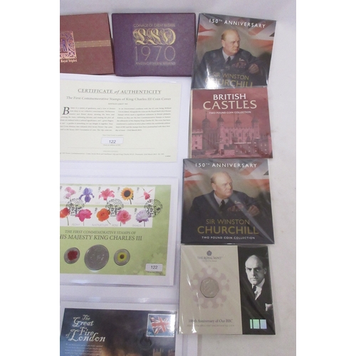 Collection of coins, coin covers and banknotes to inc. 1oz Britannia ...