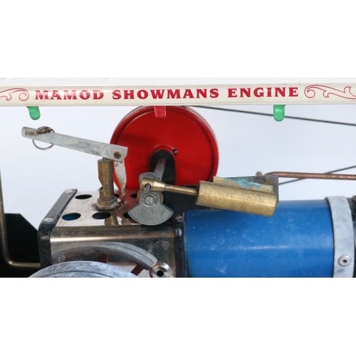 9 - Boxed Mamod live steam Showmans Engine with blue boiler, model in generally good overall previously ... 