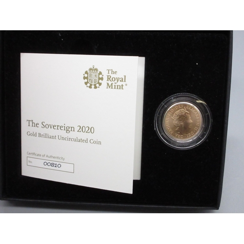 30 - The Royal Mint - The Sovereign 2020 Gold Brilliant Uncirculated Coin, No.00810/1000, encapsulated in... 